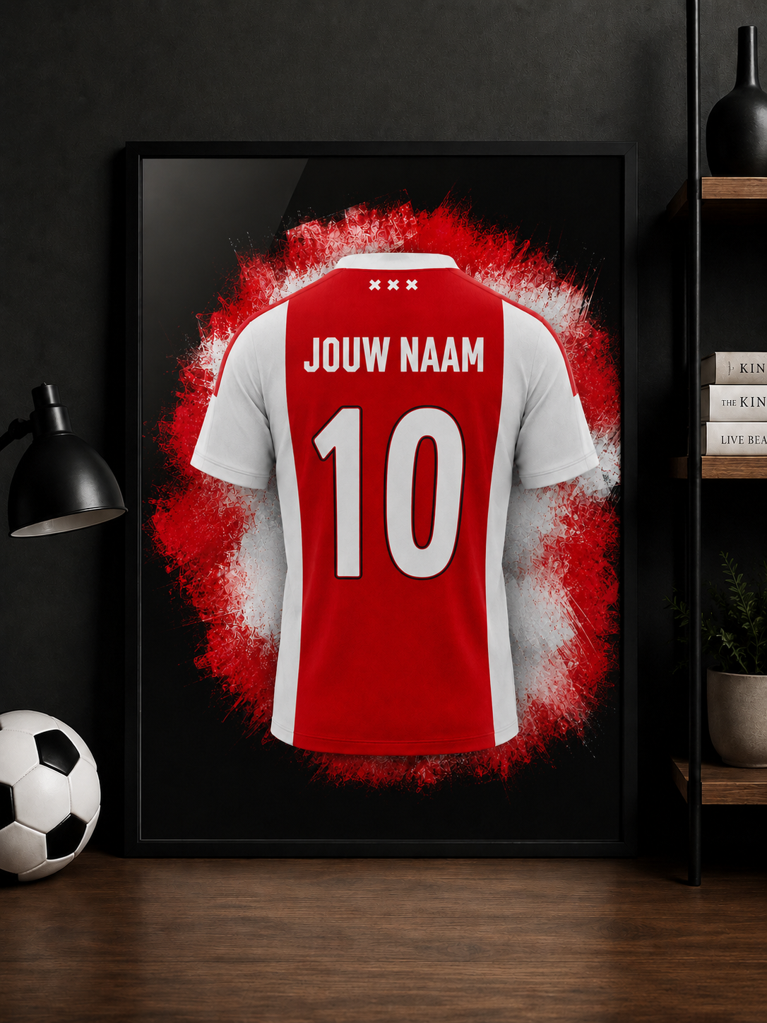 Gepersonaliseerde Ajax voetbalposter met zwarte lijst in voetbalkamer