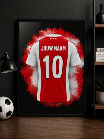 Gepersonaliseerde Ajax voetbalposter met zwarte lijst in voetbalkamer