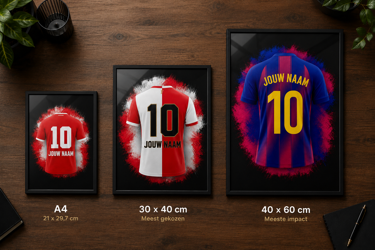 Gepersonaliseerde voetbalposters in A4, 30 x 40 cm en 40 x 60 cm