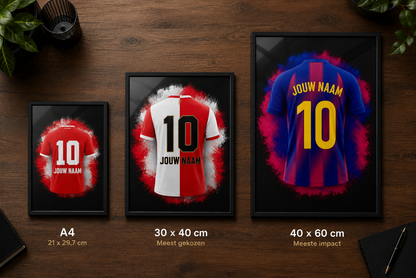Gepersonaliseerde voetbalposters in A4, 30 x 40 cm en 40 x 60 cm